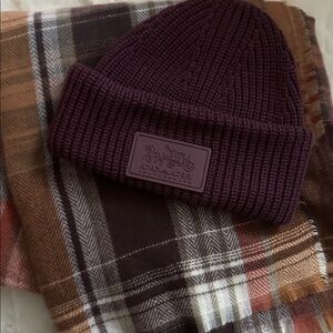 Coach Deep Purple Knit Beanie and scarf set